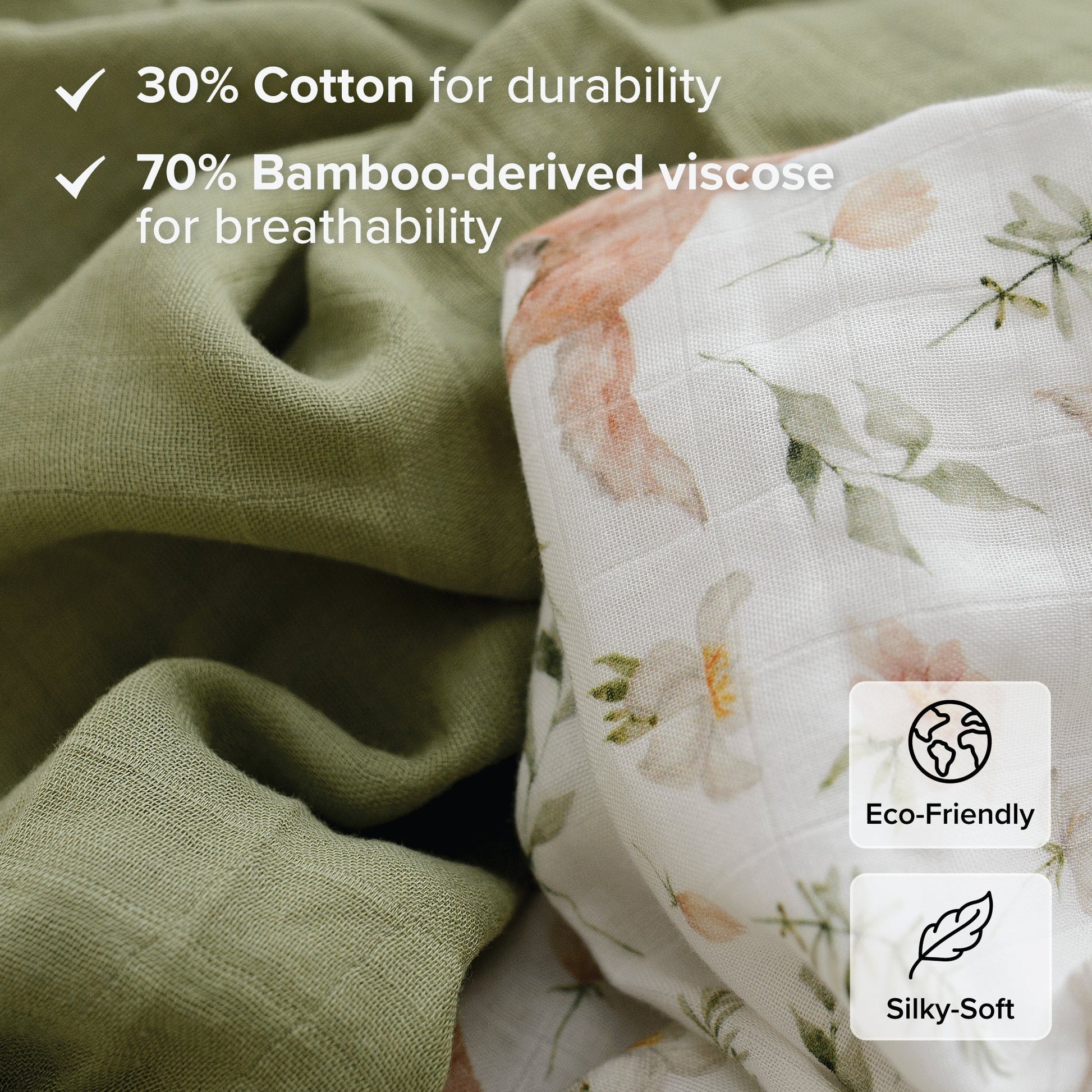 Muslin Swaddle Blankets - Soft Breathable Baby Swaddle Wrap, Bamboo Viscose & Cotton Receiving Blankets for Newborns, 2-Pack - Fluent Trends
