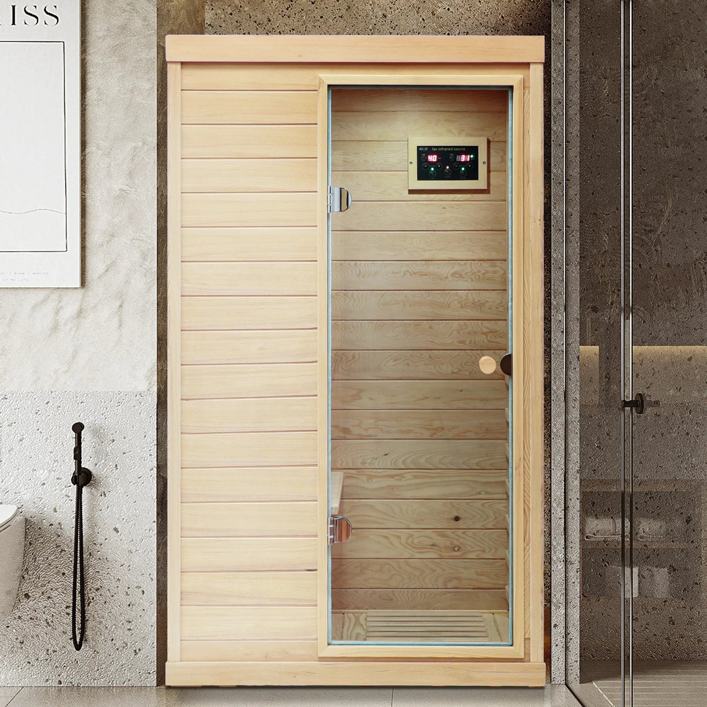 Natural Hemlock Wood | Mini One Person | Right Door Far Infrared Sauna - Fluent Trends