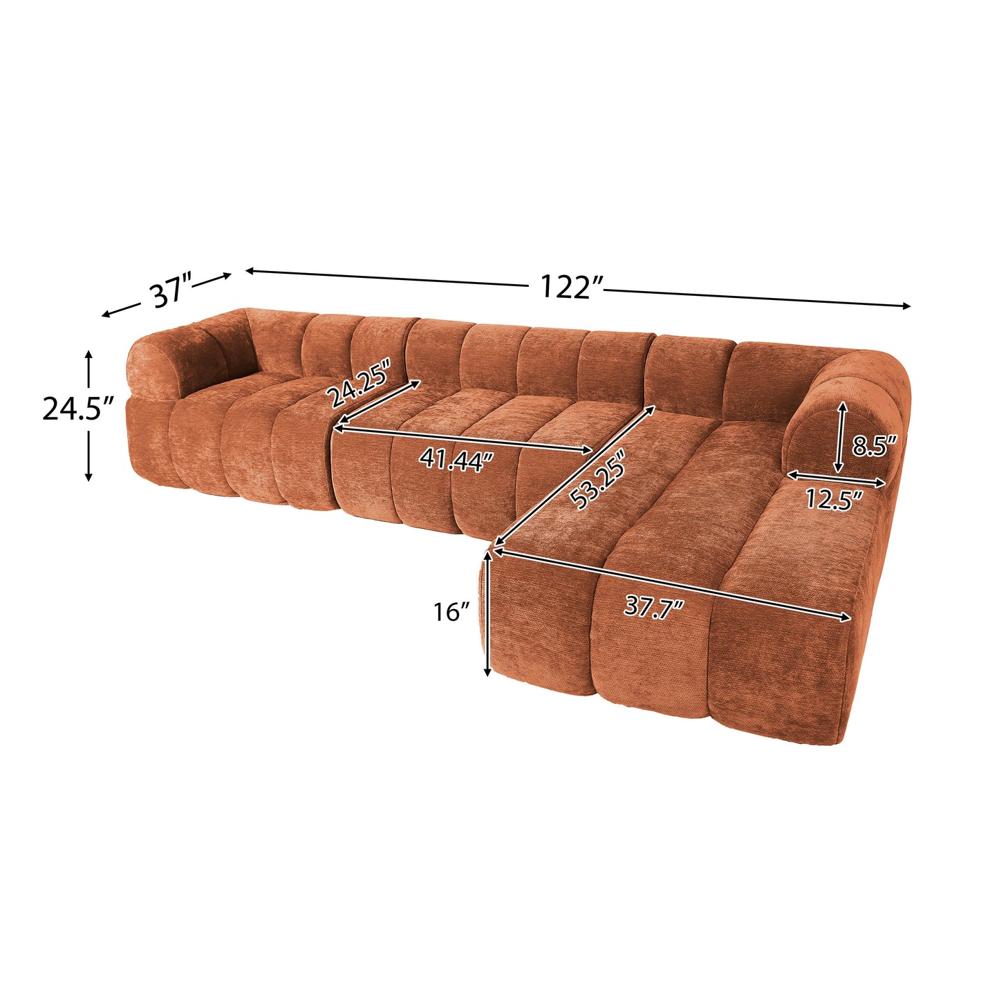 122' Modern L-Shaped Sectional Sofa with High-Density Sponge Right Hand Facing