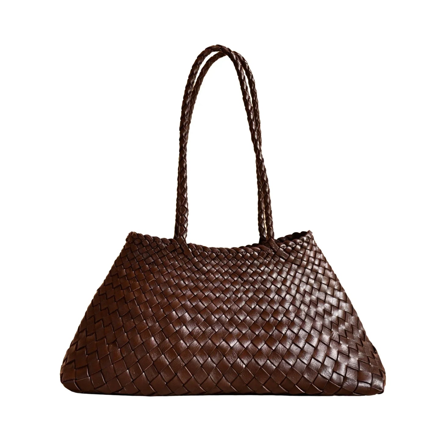 Handwoven Leather Tote - Dark Brown Artisan Crafted Shoulder Bag - Fluent Trends Tote Bag