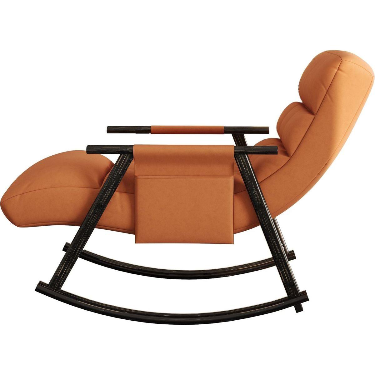 Casual folding rocking chair upholstered, lounge rocking chair adjustable high back and foot rest,side pockets placed in living room bedroom balcony Streamdale Furniture