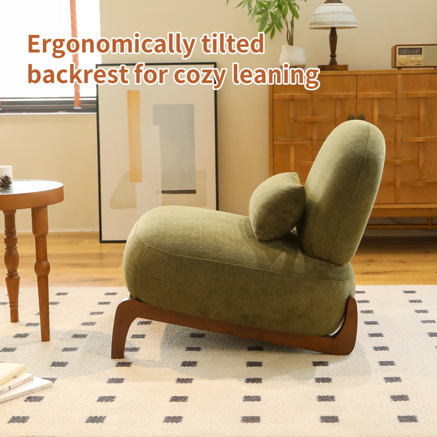 Modern Green Velvet Armless Accent Chair with Solid Wood Legs - Fluent Trends