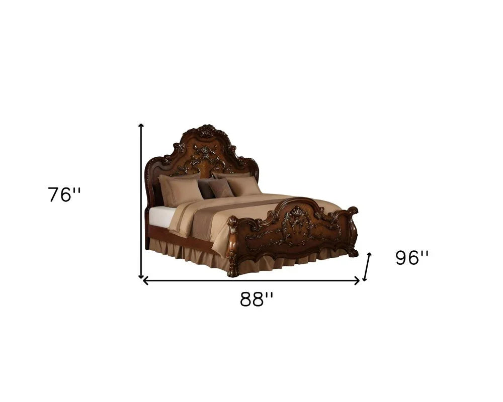 Brown Scrolling Wood California King Bed Frame - Fluent Trends Standard Beds