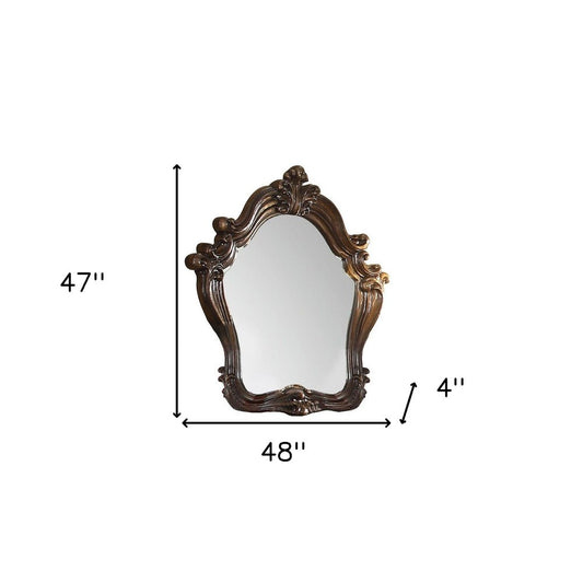 47" Cherry Oak Abstract Wood Framed Antiqued Glass Mounted Dresser Mirror - Fluent Trends Mirrors