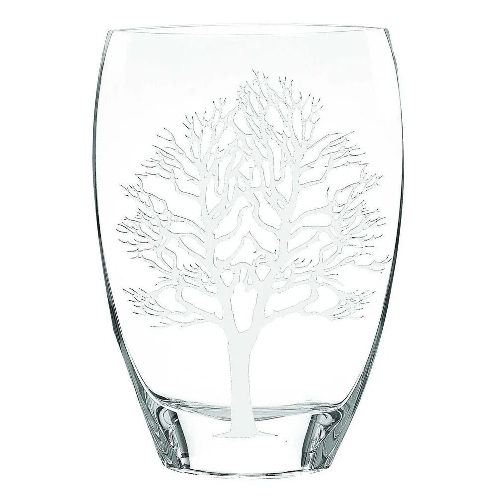 12" Clear And White Tree Of Life Oval Lead Free Crystal Table Vase - Fluent Trends