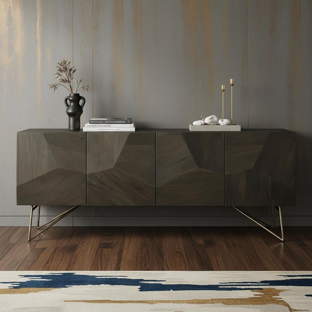 80-inch 4 Door Dark Brown Solid Wood Sideboard