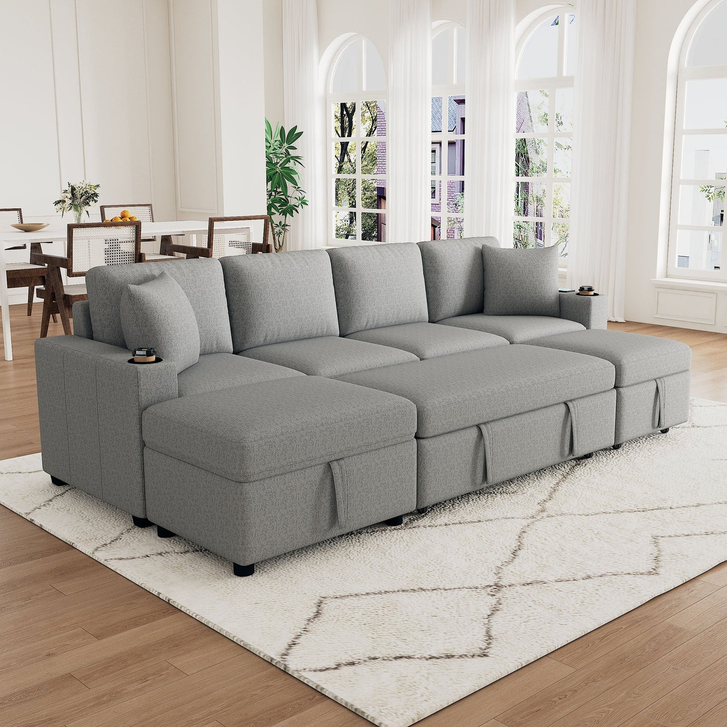 109.1' Sectional Sofa Convertible Pull-out Sofa Bed with Storage Ottoman Streamdale Furniture