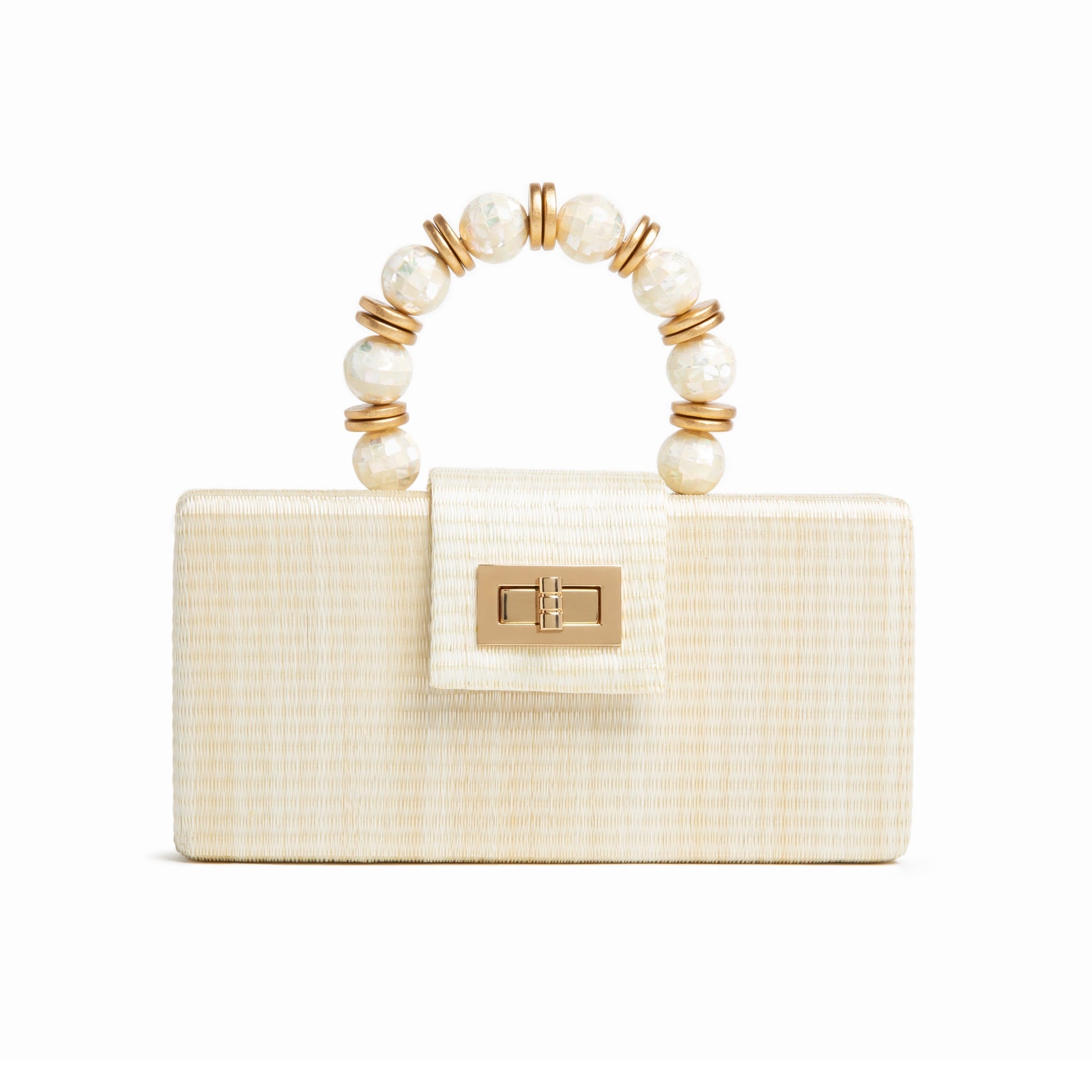 THE SERENA Cream Clutch with Shell Inlay Bead Handle - Fluent Trends