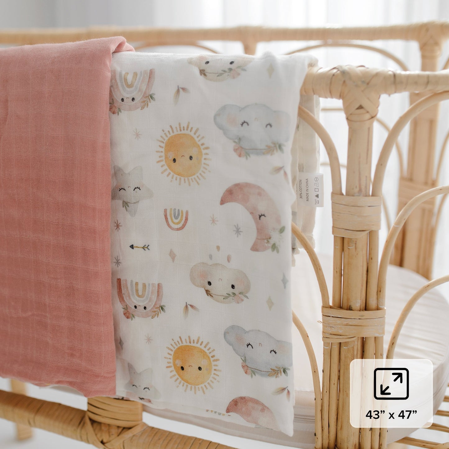 Muslin Swaddle Blankets - Soft Breathable Baby Swaddle Wrap, Bamboo Viscose & Cotton Receiving Blankets for Newborns, 2-Pack