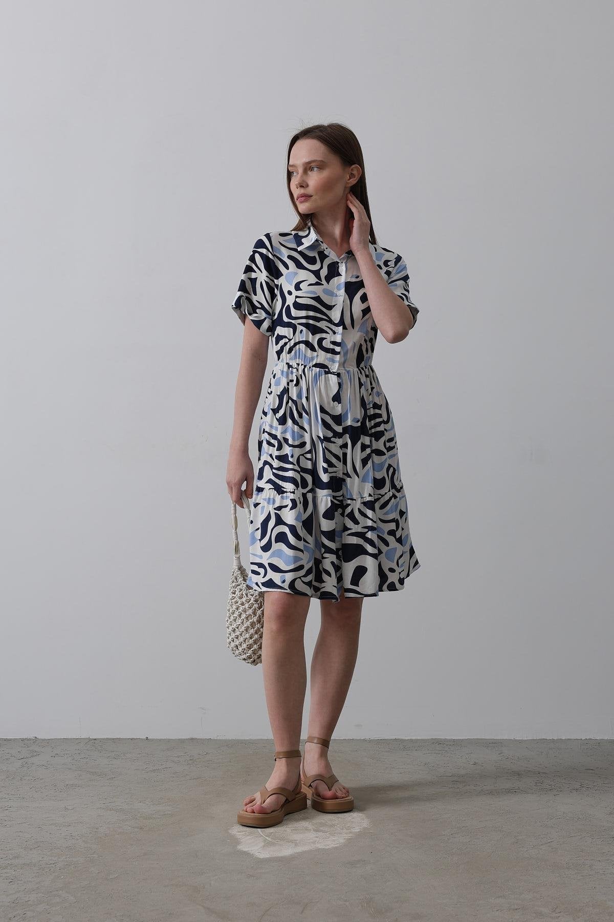 Rey Printed Dress — Multicolor Abstract Soléa