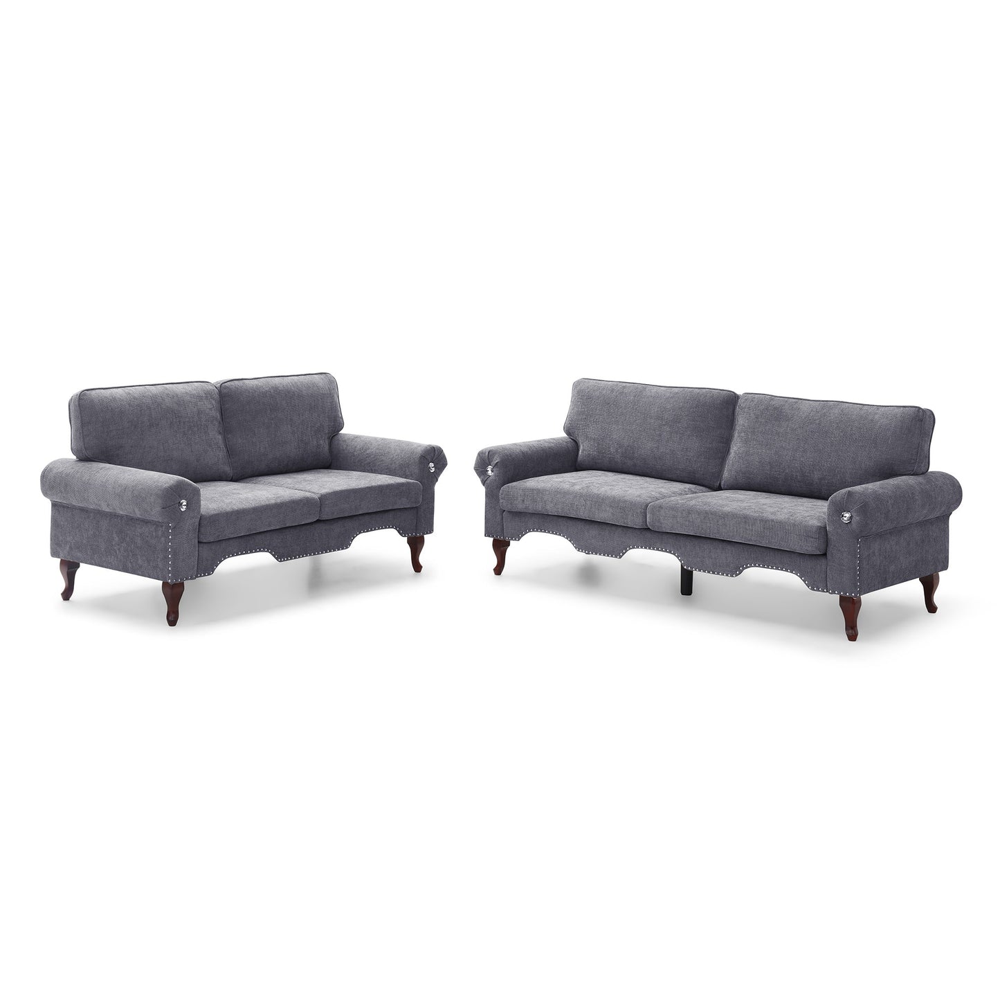 2 Piece Sofa Set with Movable Pillows, 5 Seat, Upholstered Sofa, Gray