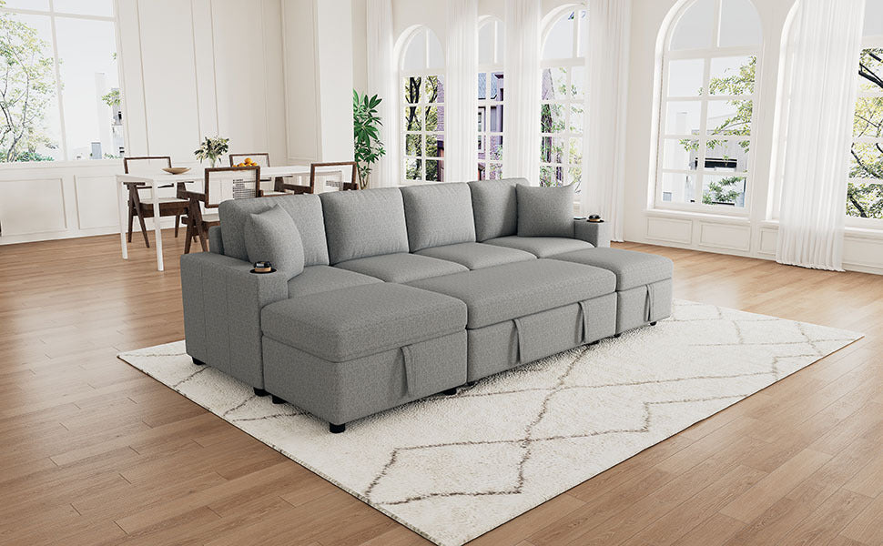 109.1' Sectional Sofa Convertible Pull-out Sofa Bed with Storage Ottoman Streamdale Furniture
