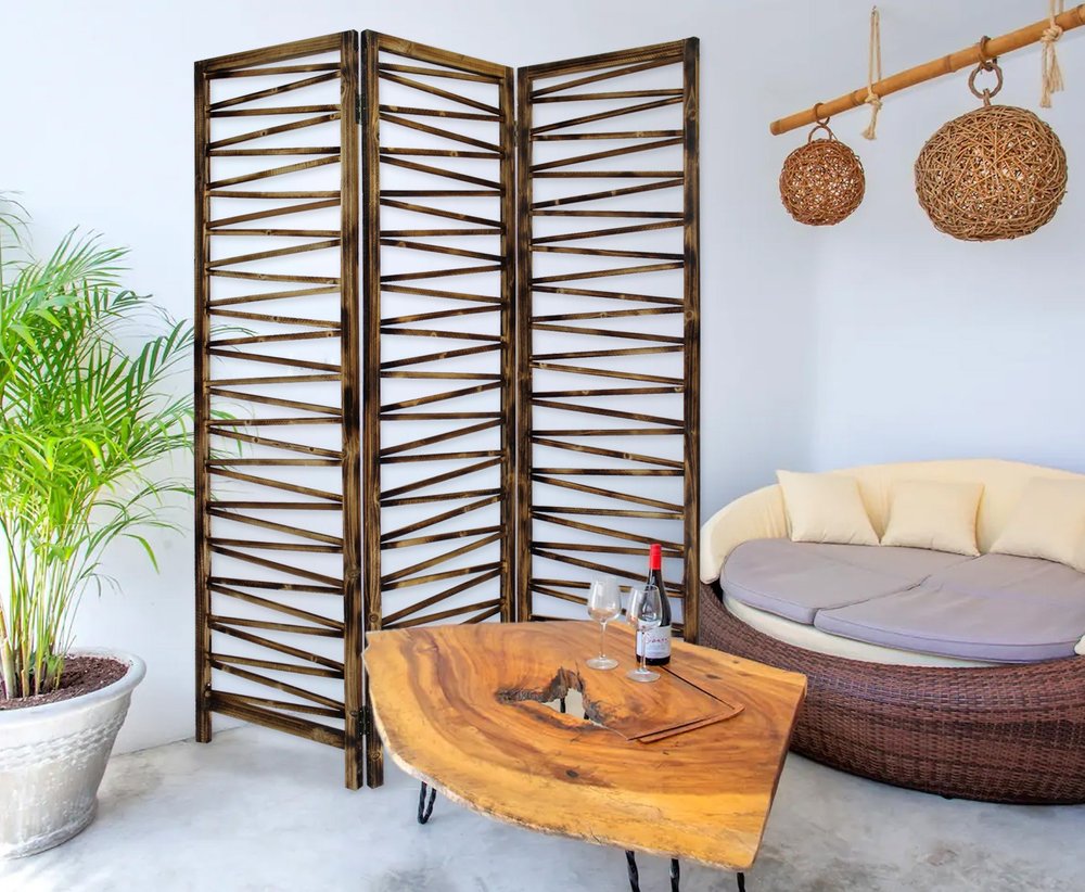 Rustic Geo Design Wood Three Panel Room Divider Screen HomeRoots