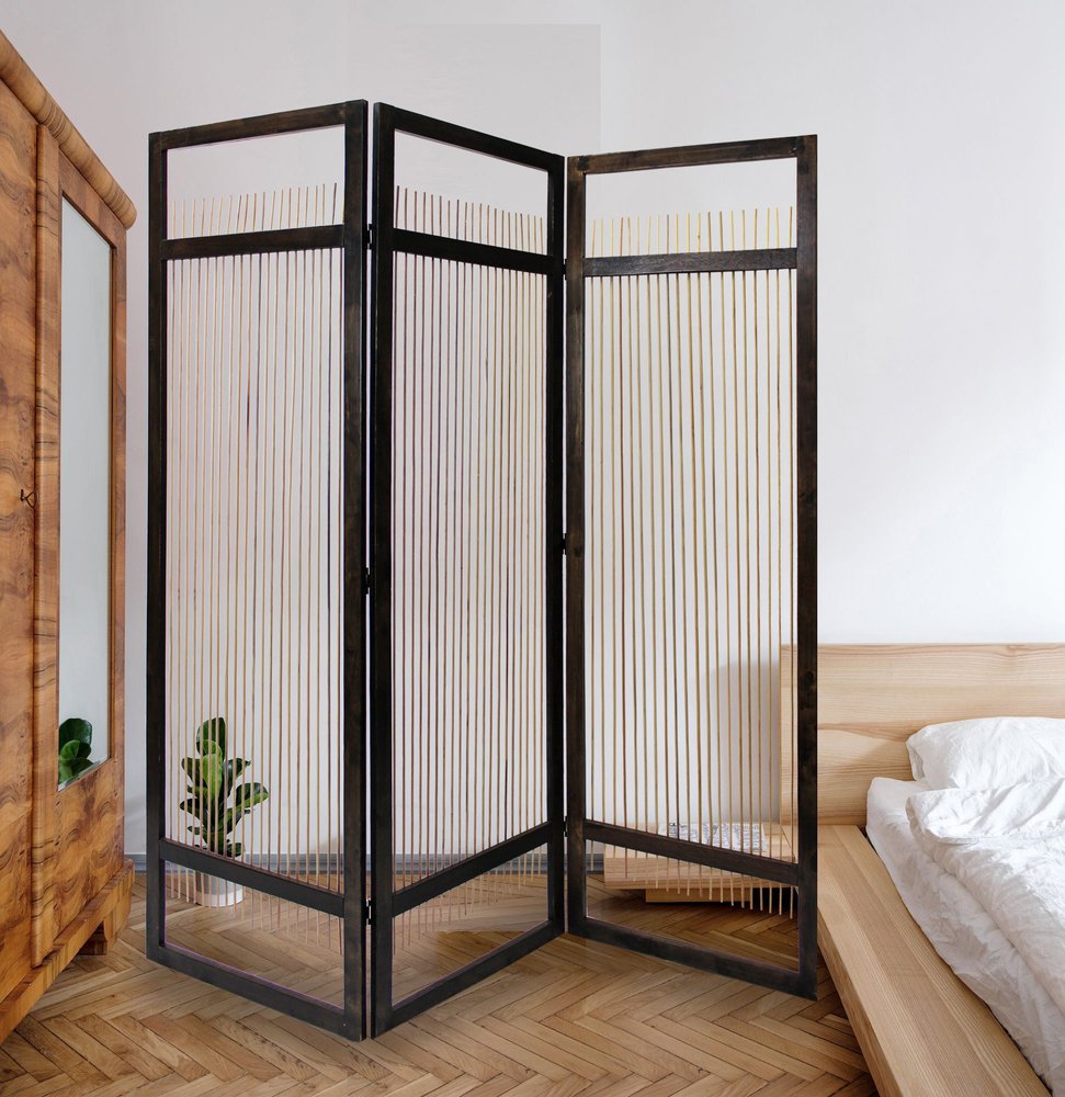 Light and Dark Rattan Three Panel Room Divider Screen HomeRoots