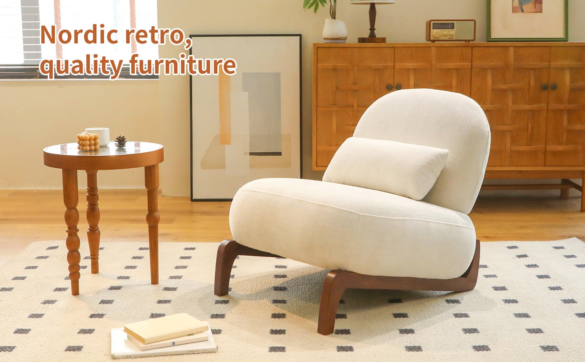 Modern White Velvet Armless Accent Chair with Solid Wood Legs - Fluent Trends