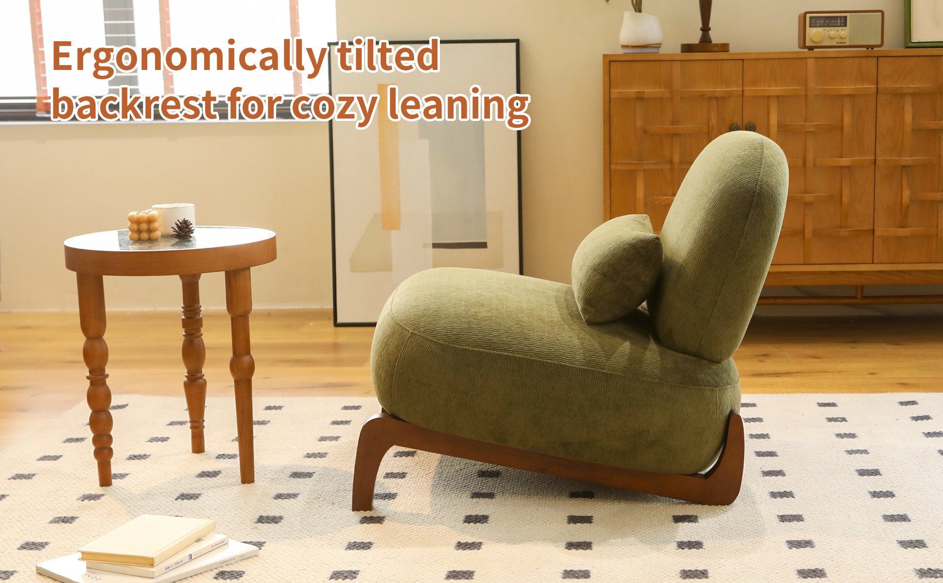 Modern Green Velvet Armless Accent Chair with Solid Wood Legs - Fluent Trends