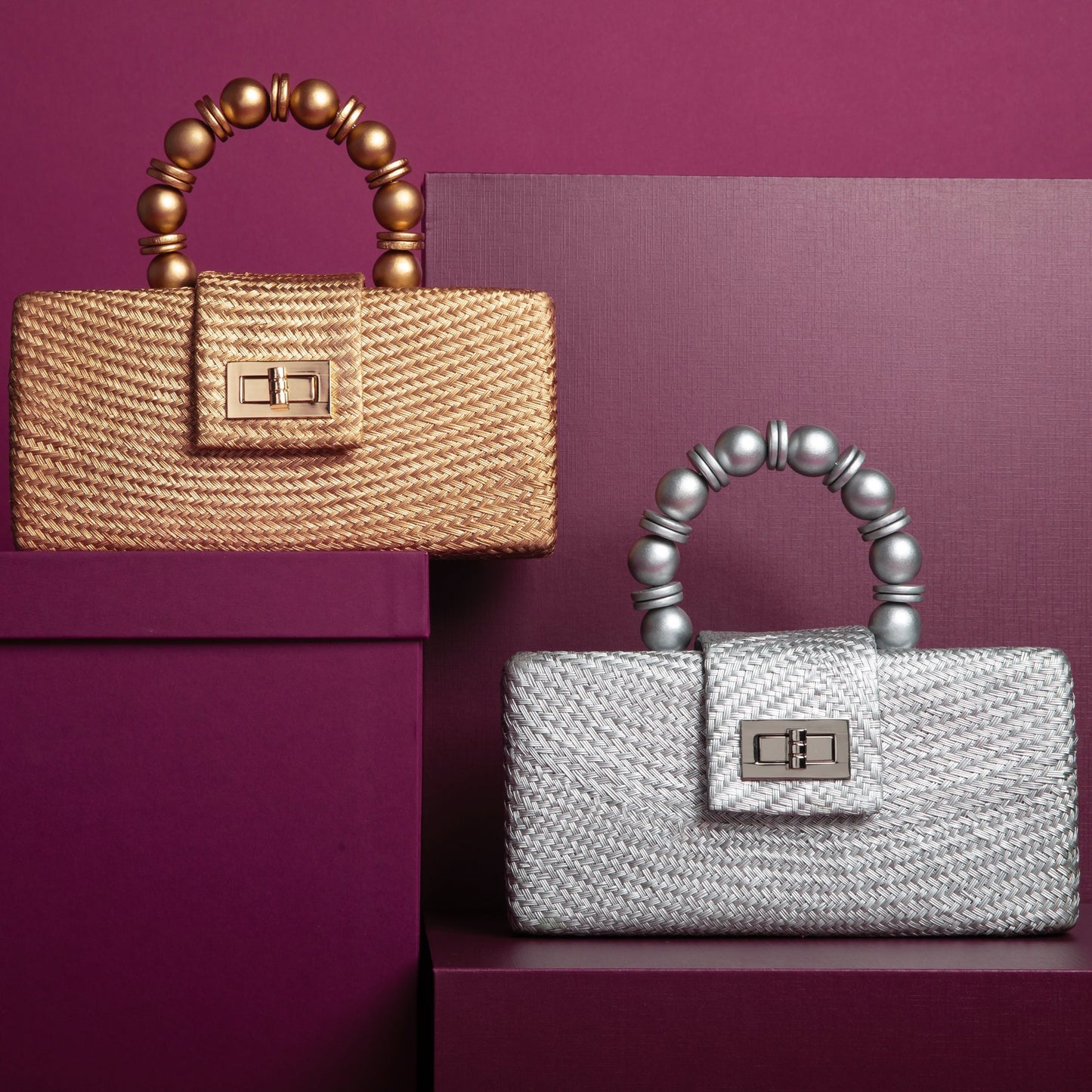 THE SERENA Silver Woven Straw Clutch Bag Powered by People