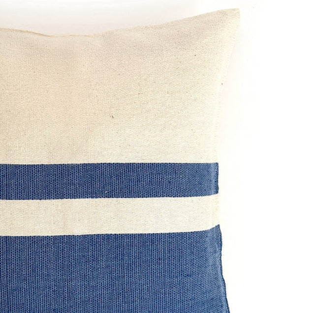 Woven Block Pillow Case - Natural with Blue Powered by People