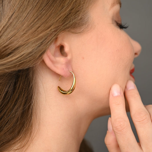 Crescent Moon Thread Drop Earrings in 14K Gold Plated