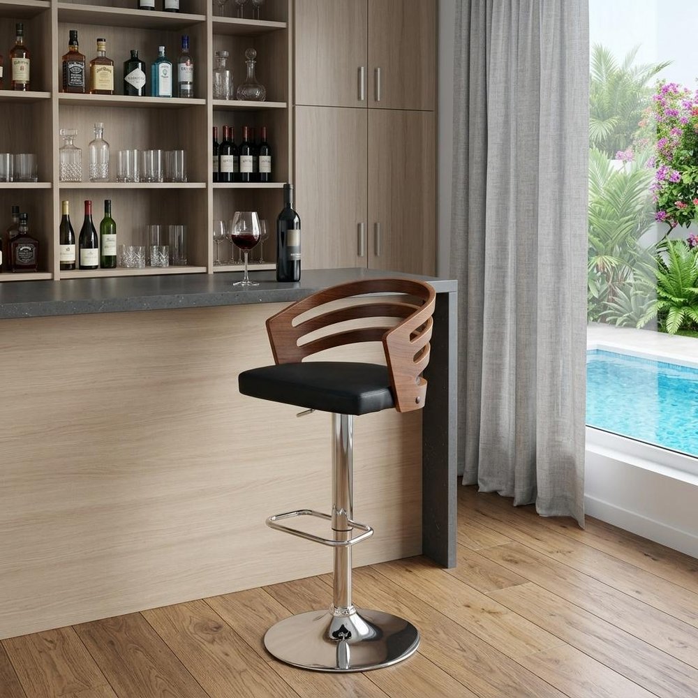 Aurelius 25" Onyx & Chrome Adjustable Swivel Counter Stool