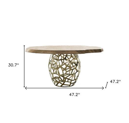 47" Acacia Live Edge Rounded Solid Wood And Brass Dining Table - Fluent Trends