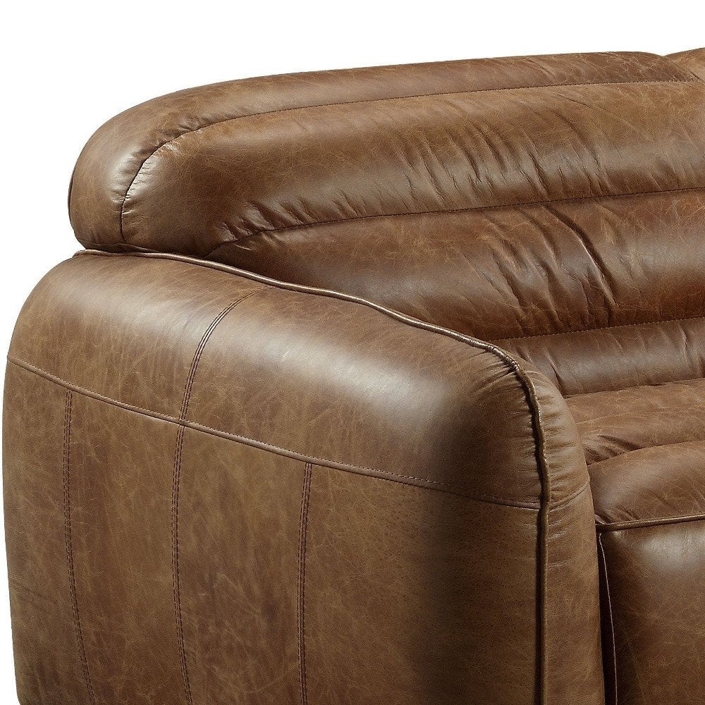 95" Dark Brown Top Grain Leather Sofa With Black Legs HomeRoots