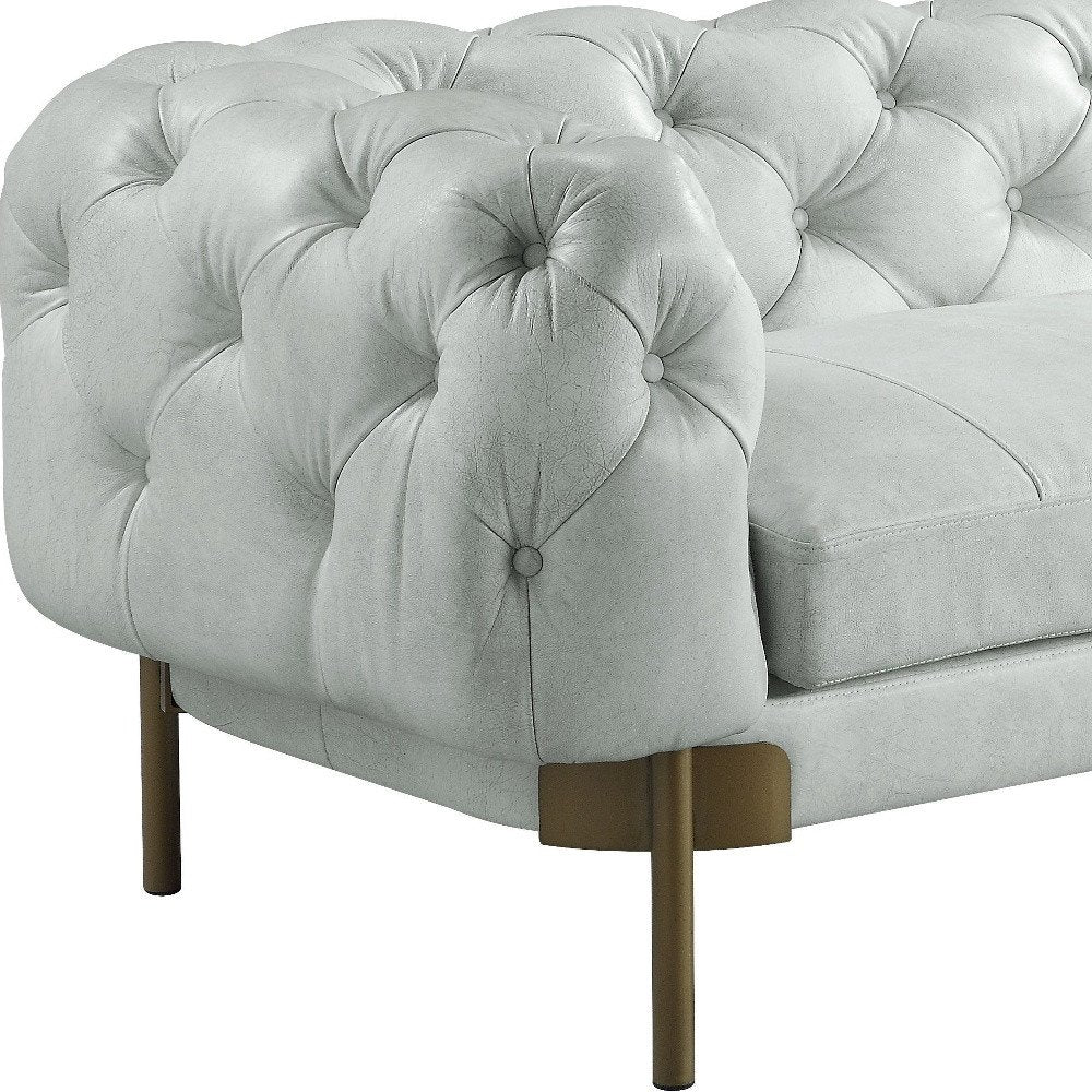 96" Light Slate Gray Top Grain Leather Sofa With Gold Legs - Fluent Trends