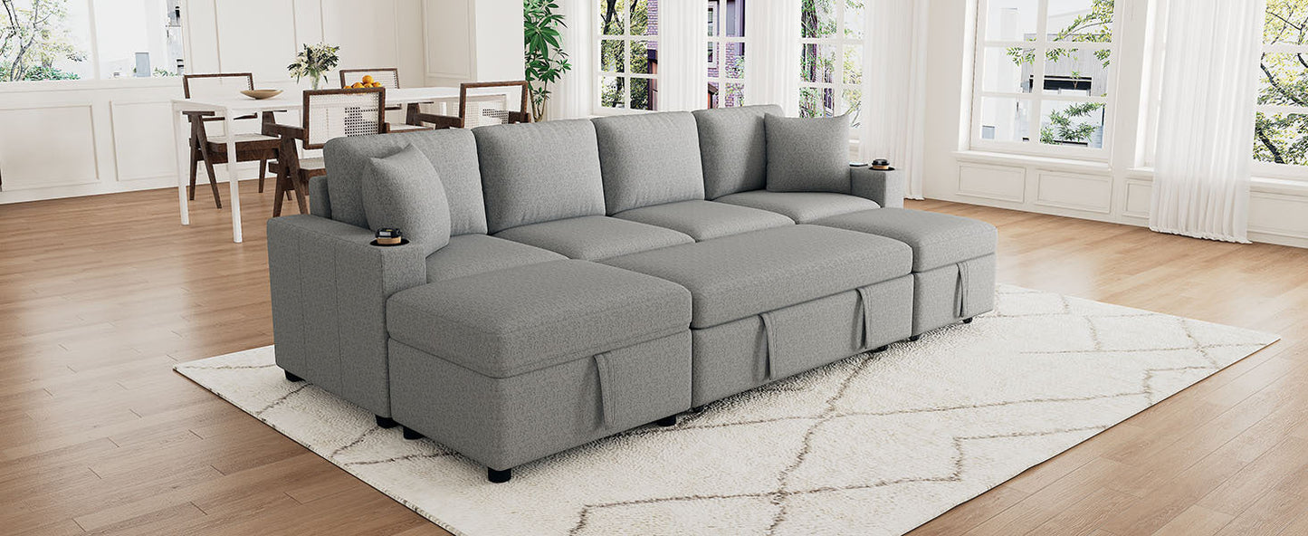 109.1' Sectional Sofa Convertible Pull-out Sofa Bed with Storage Ottoman Streamdale Furniture