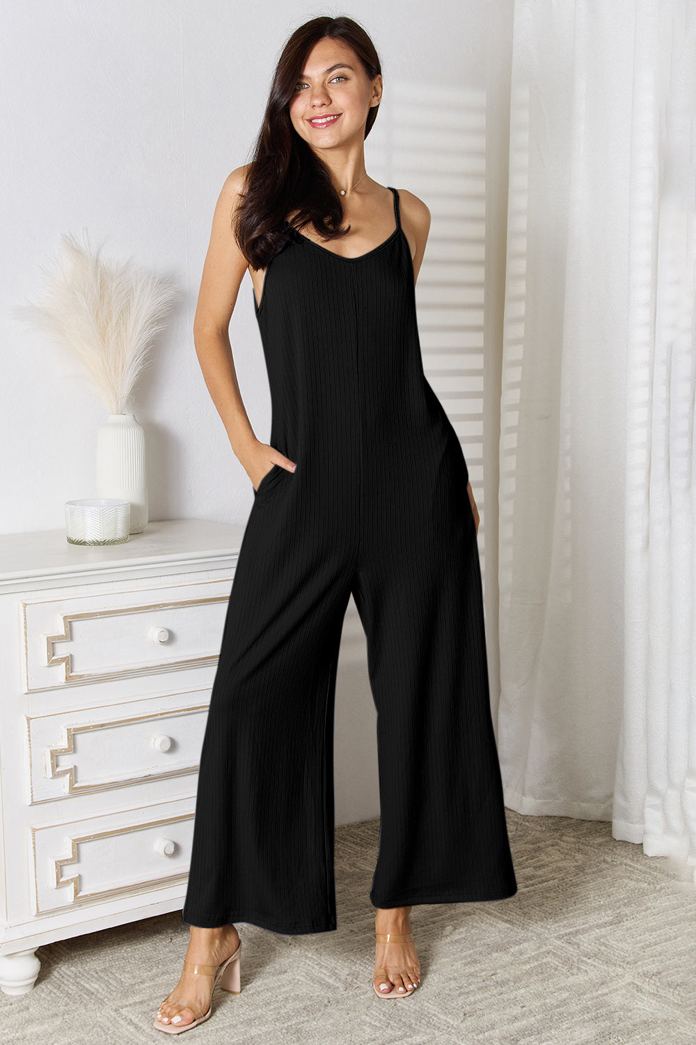 Basic Bae Full Size Spaghetti Strap V-Neck Jumpsuit - Fluent Trends
