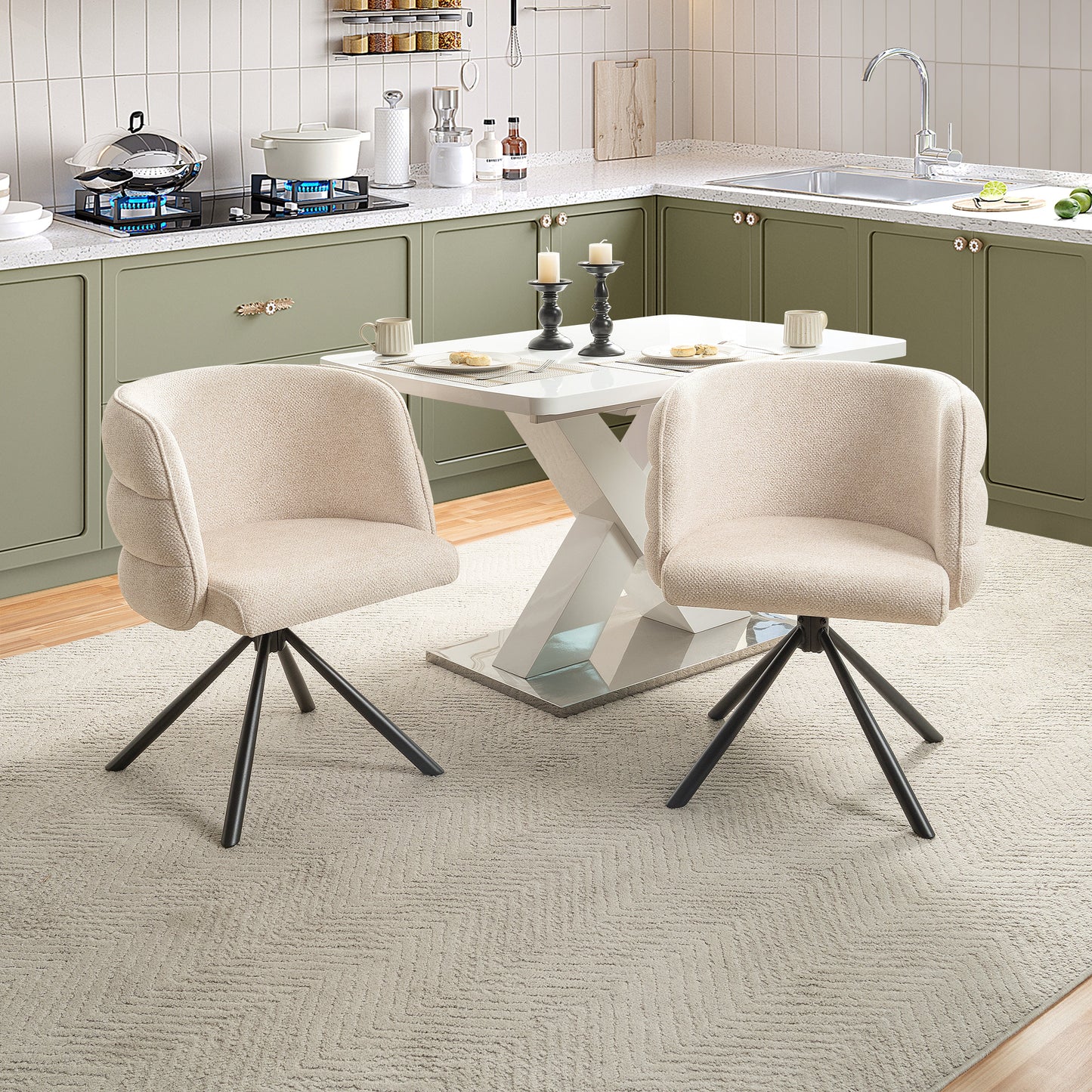 270° Swivel Home Office Desk Chairs Set of 2 Beige Streamdale Furniture