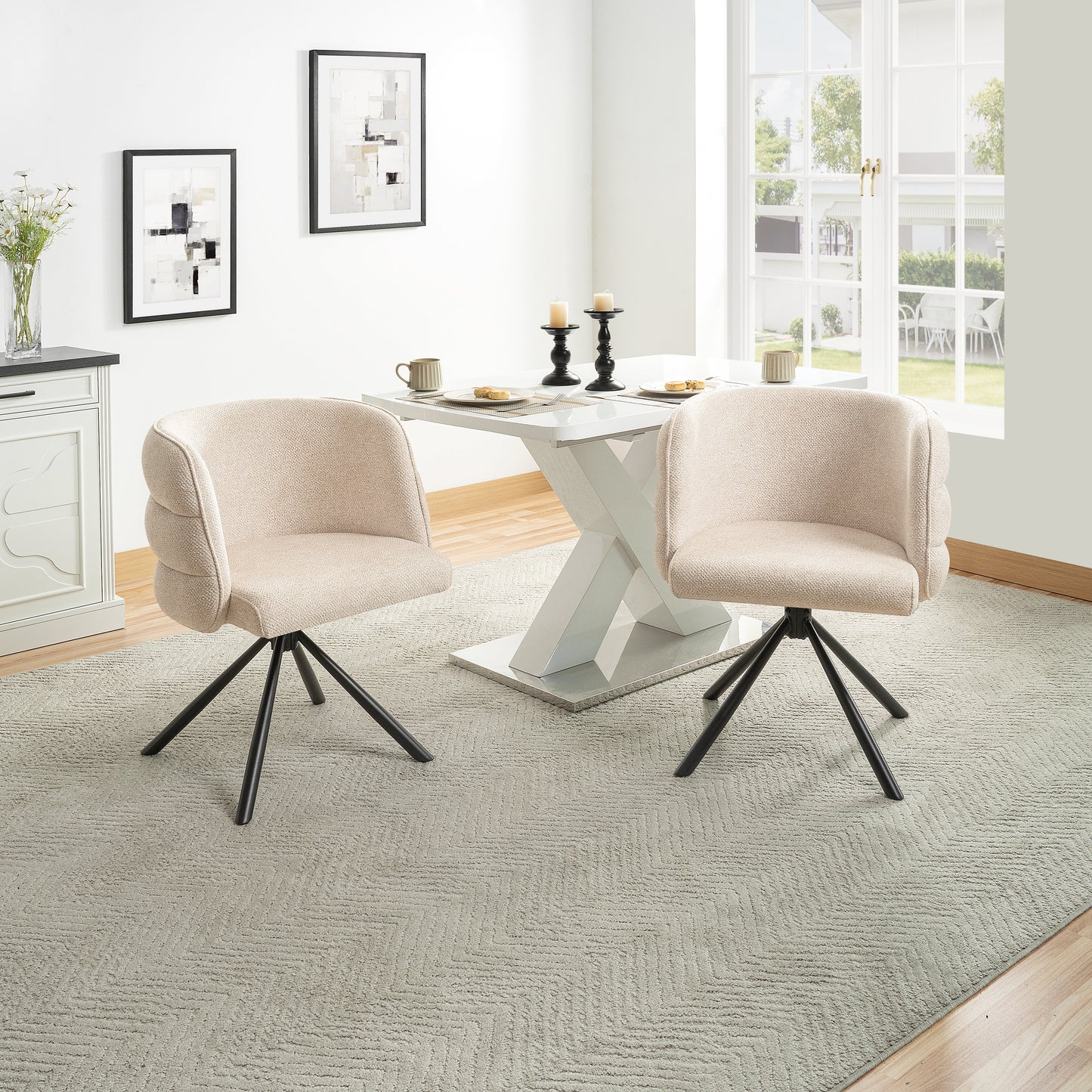 270° Swivel Home Office Desk Chairs Set of 2 Beige Streamdale Furniture