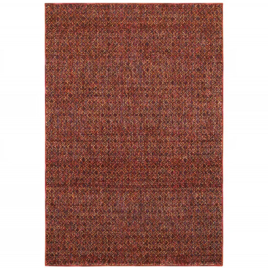 10' X 13' Red and Gold Geometric Power Loom Area Rug - Fluent Trends