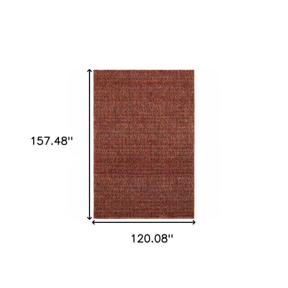 10' X 13' Red and Gold Geometric Power Loom Area Rug - Fluent Trends