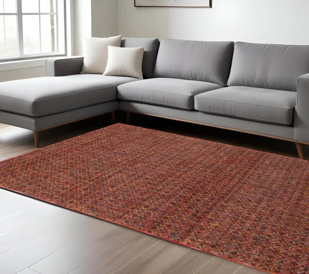 10' X 13' Red and Gold Geometric Power Loom Area Rug - Fluent Trends