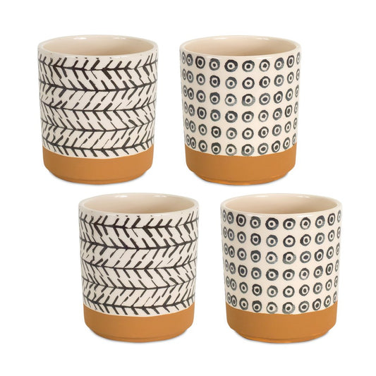 Set of Four Cream Dolomite 3 Ounce Round Pot Planters - Fluent Trends