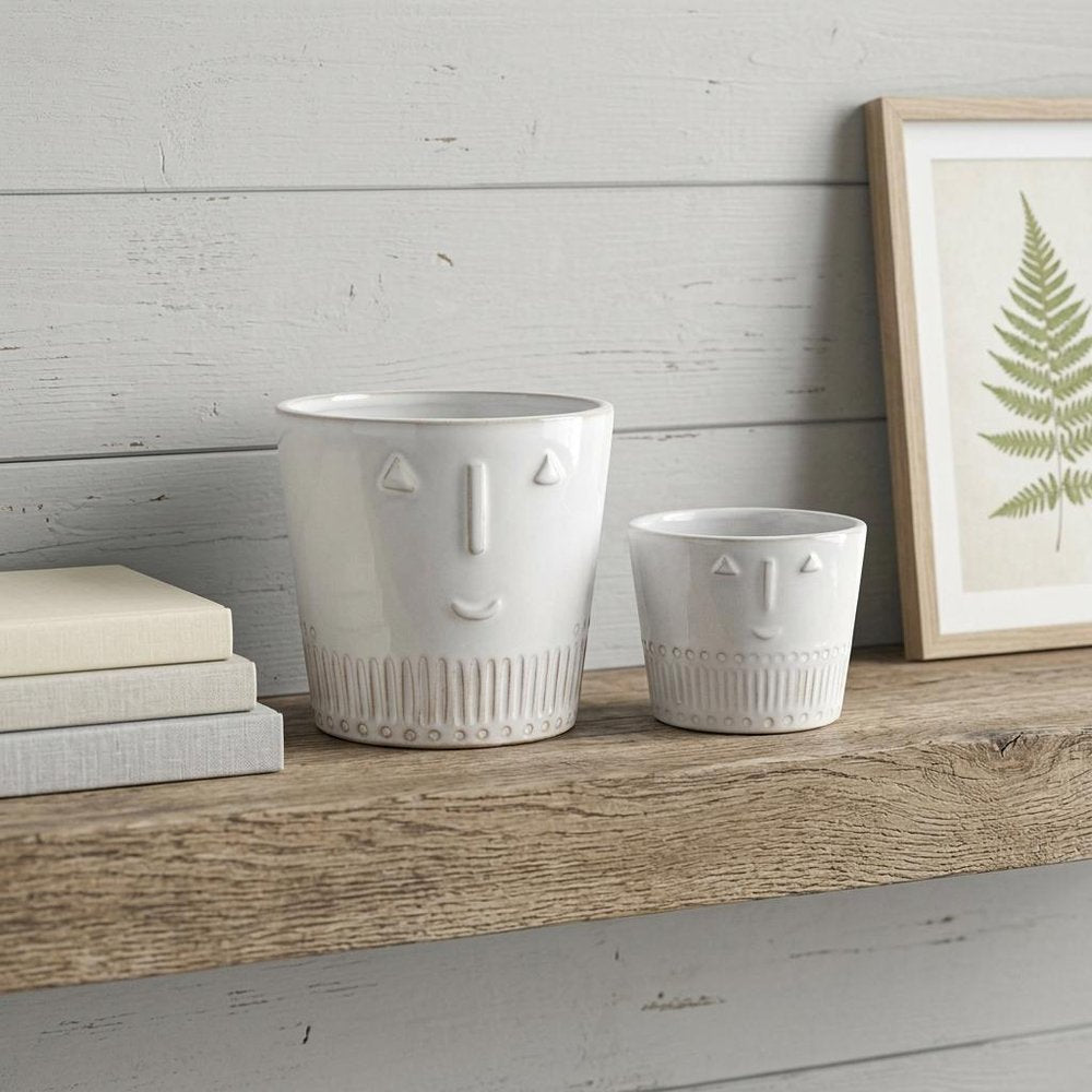 White Set of Two Porcelain 4.4329 ounce Round Pot Planter