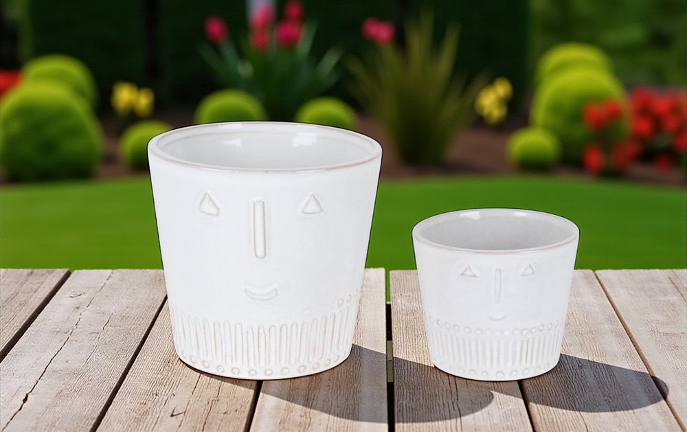 White Set of Two Porcelain 4.4329 ounce Round Pot Planter HomeRoots