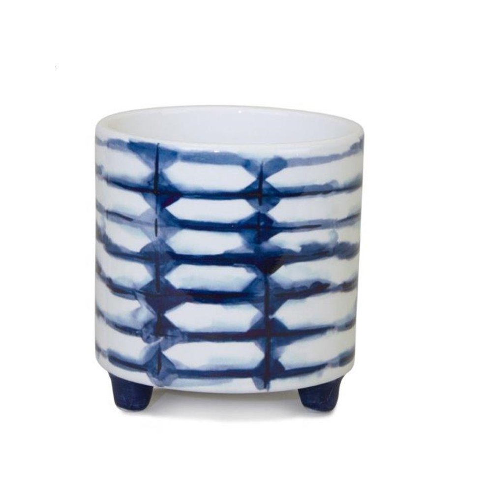 Set of Two Cobalt And White Ceramic 2 Ounce Round Footed Pot Planters HomeRoots