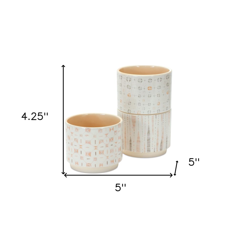 White Set of Three Dolomite 2.77056 ounce Round Pot Planter HomeRoots
