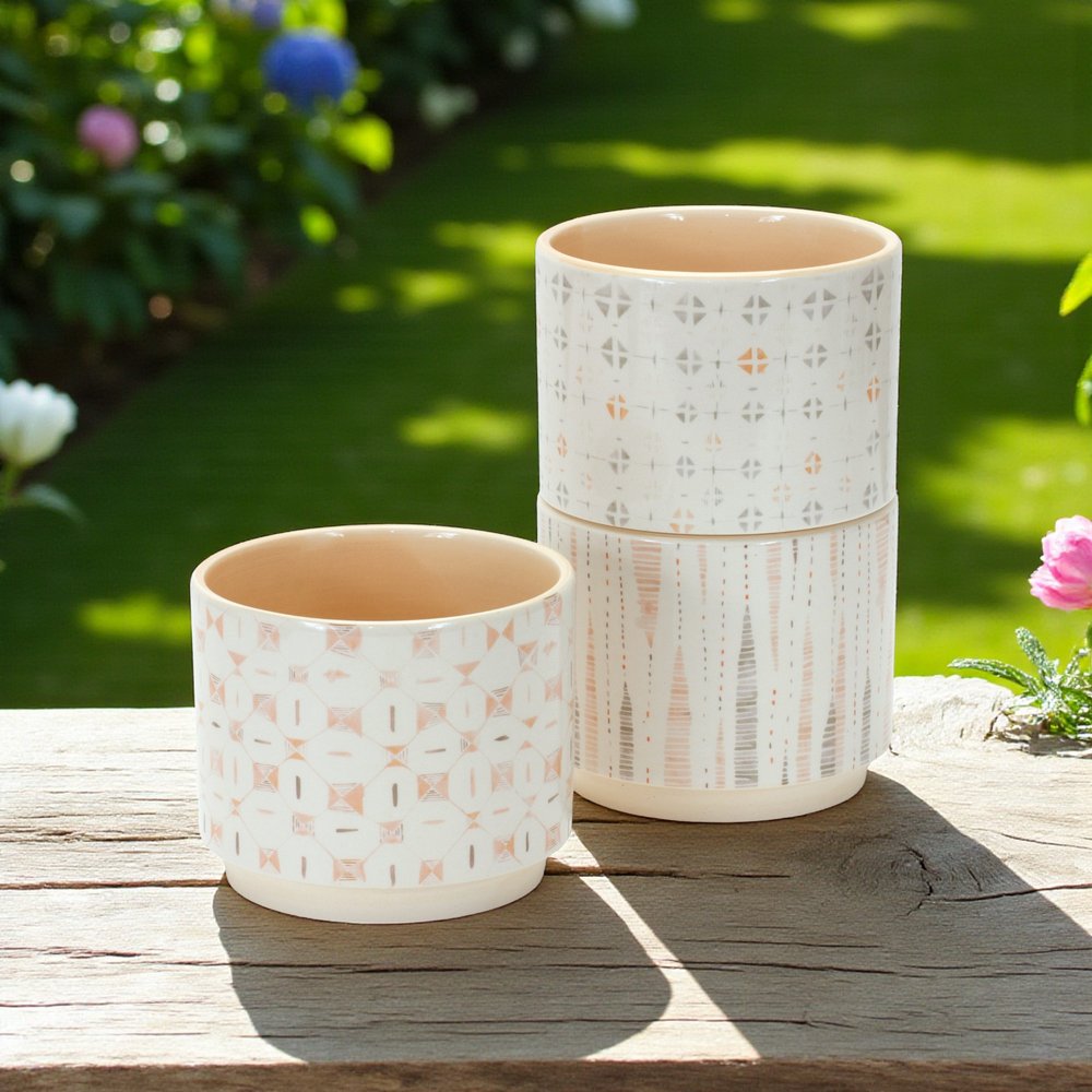 White Set of Three Dolomite 2.77056 ounce Round Pot Planter HomeRoots