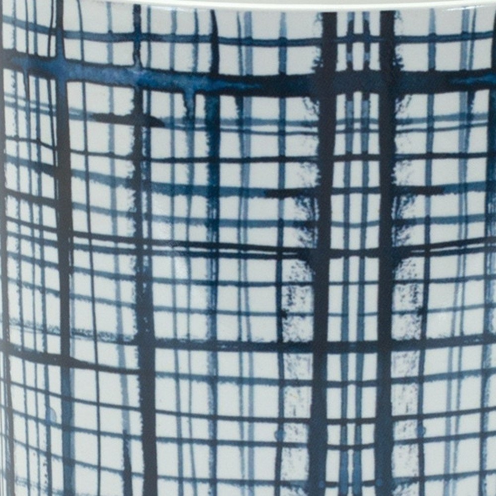 Set of Two White And Blue Ceramic Lattice 2 Ounce Round Pot Planters HomeRoots