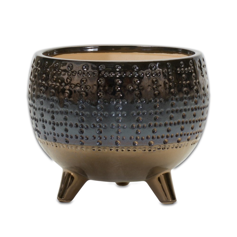 Antiqued Bronze And Pewter Clay 7 Ounce Geometric Pot Planter HomeRoots