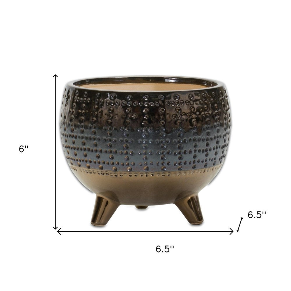 Antiqued Bronze And Pewter Clay 7 Ounce Geometric Pot Planter HomeRoots