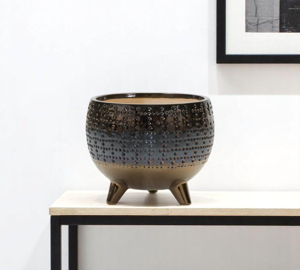 Antiqued Bronze And Pewter Clay 7 Ounce Geometric Pot Planter HomeRoots