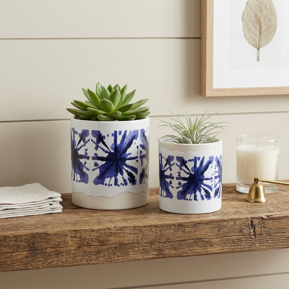 Set of Two 6" White Ceramic Round Pot Planter