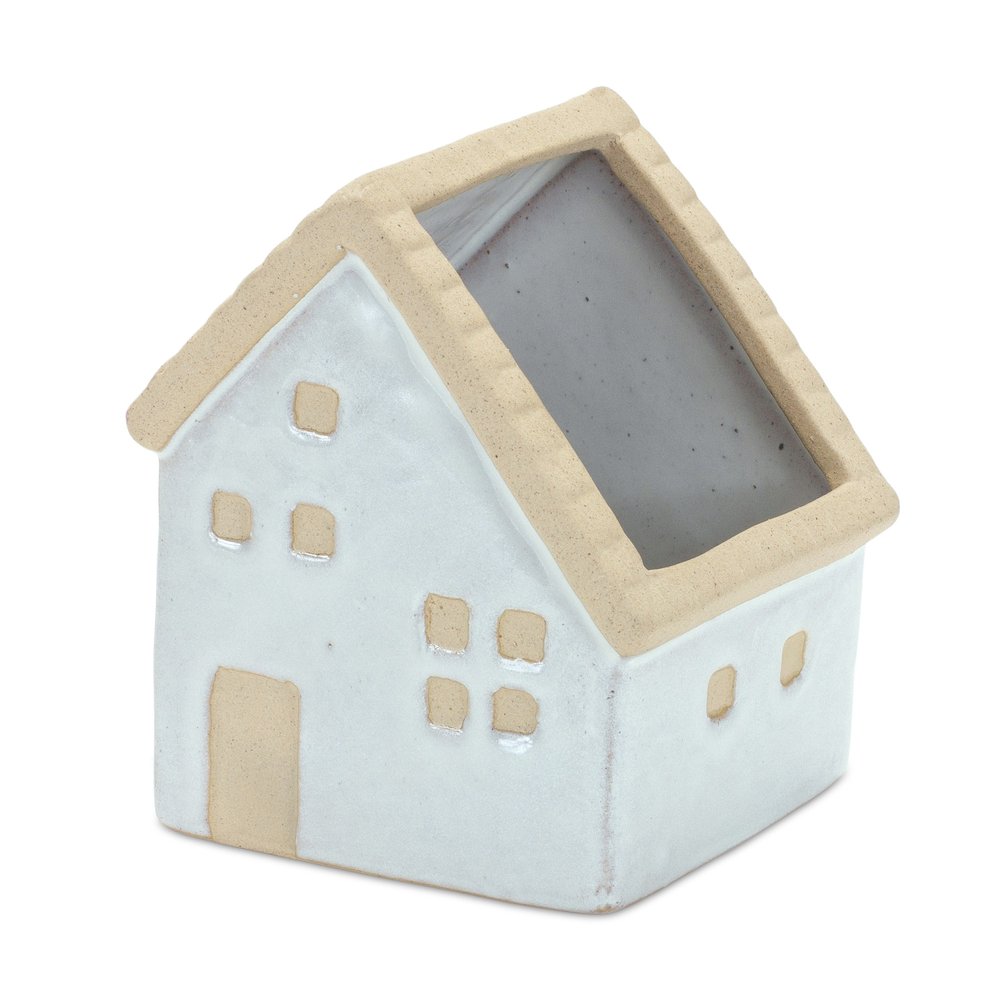 Set of Three White And Natural House Trio Pot Planters HomeRoots