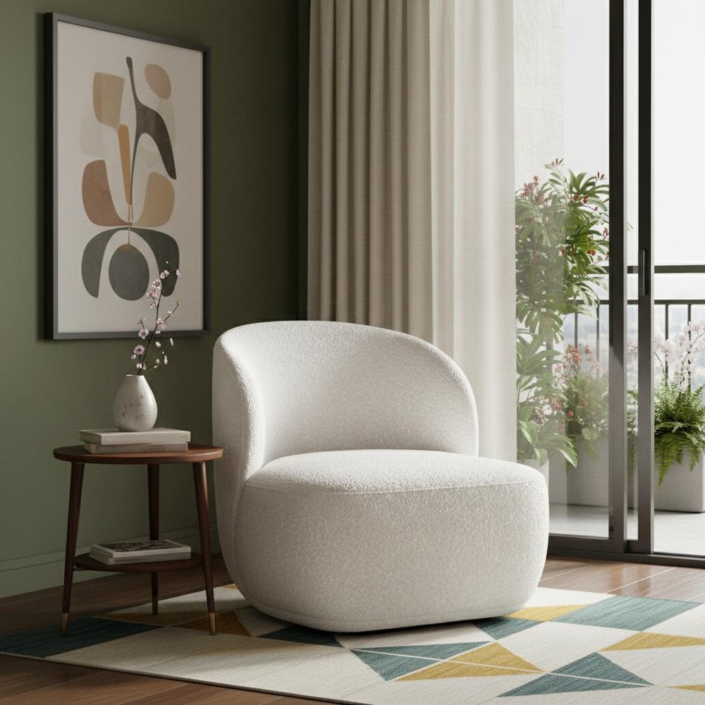 White Boucle Wingback Chair 31"