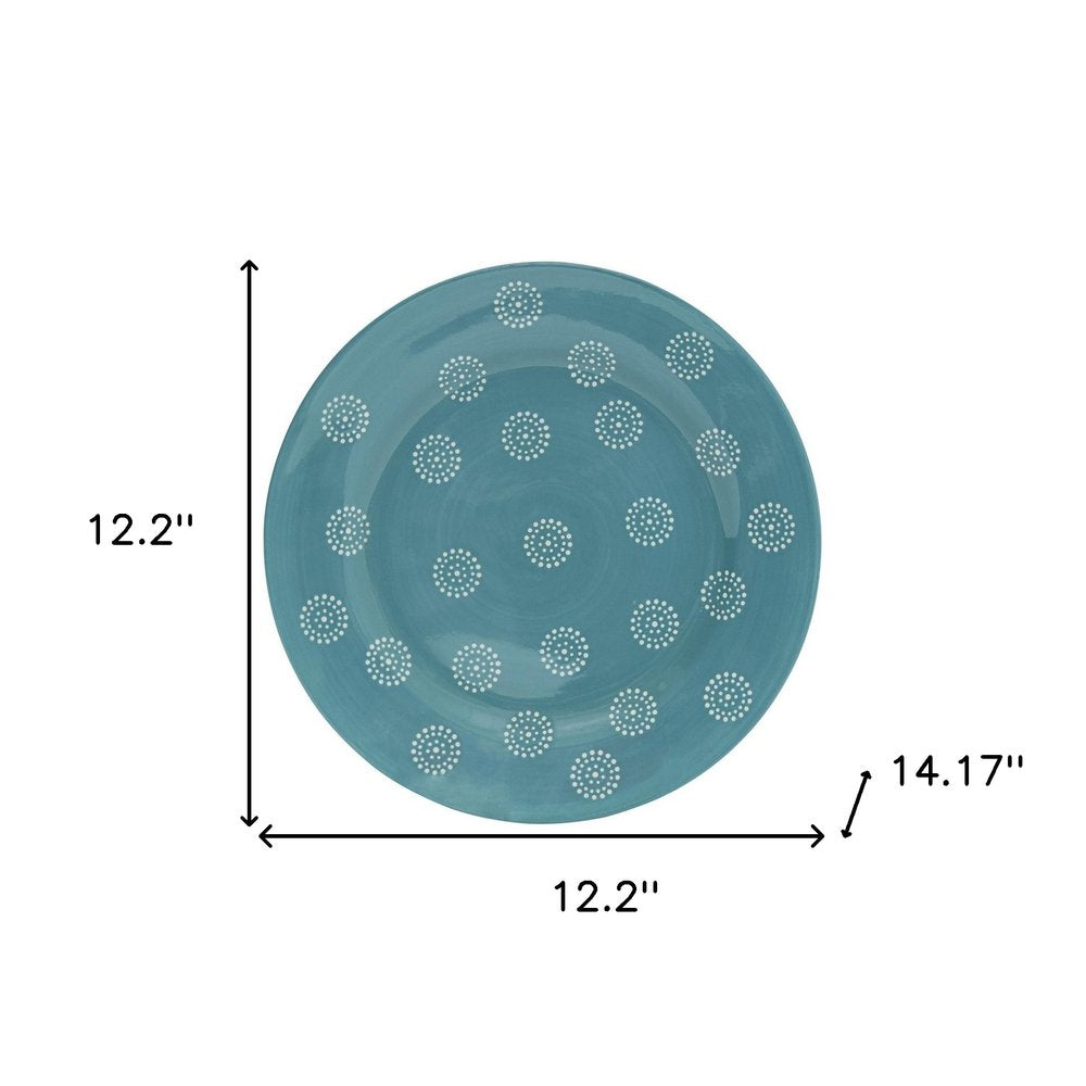 Turquoise Sixteen Piece Round Trellis Ceramic Service For Four Dinnerware Set - Fluent Trends