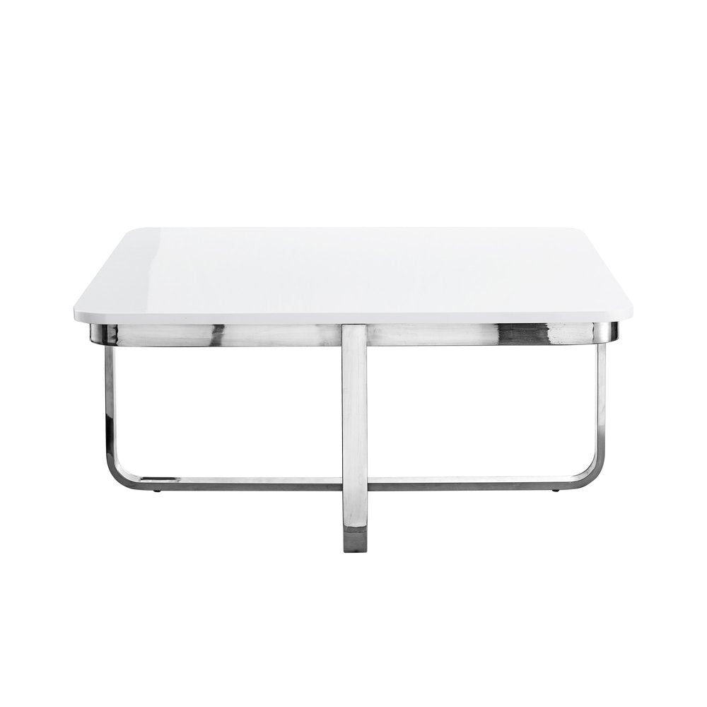 35" White And Silver Metallic Stainless Steel Square Coffee Table HomeRoots