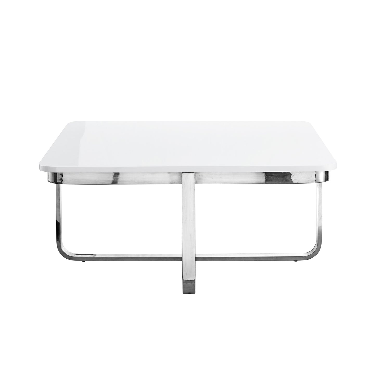 35" Light Gray And Silver Metallic Wood And Stainless Steel Square Coffee Table